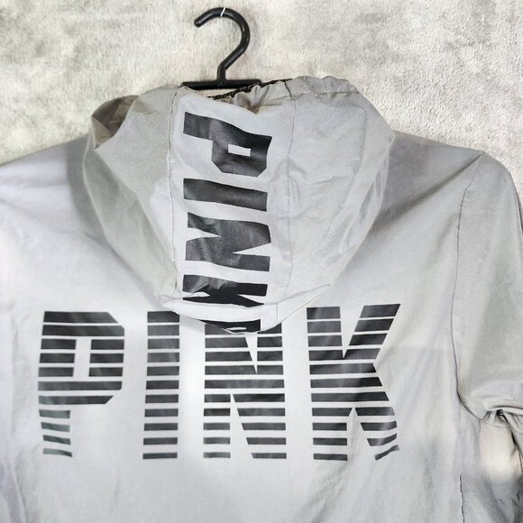 Womens Victoria Secret Pink Anorak Jacket Mesh Lined Silver Reflective 002 M/L - Picture 8 of 15